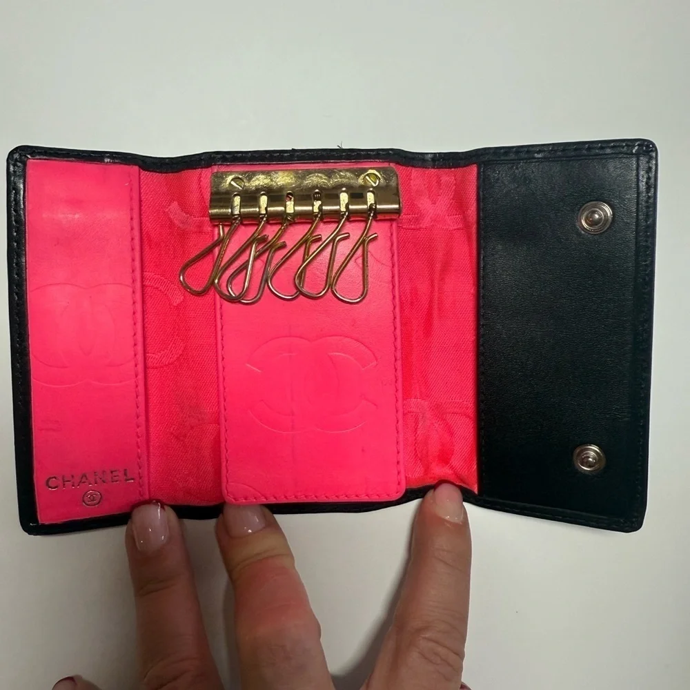 CHANEL Black Cambon Quilted Key Holder
